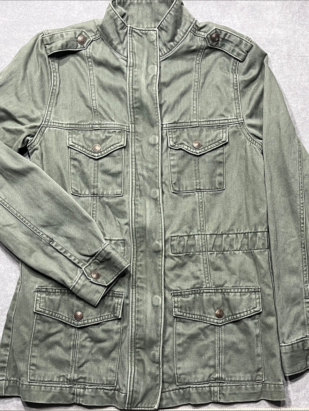 Levi’s Olive Green Utility Military Jacket Women’s Small Zip Snap Cargo Coat